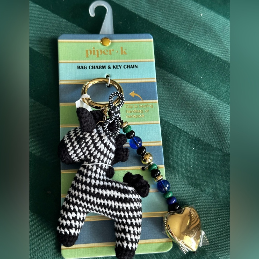Piper K Crocheted Zebra and Heart Bag Charm